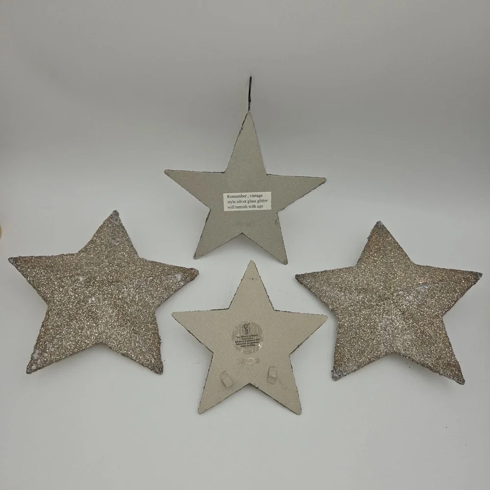 Lot of 4 Christmas ornaments Wendy Addison Stars Cannon Falls silver glitter